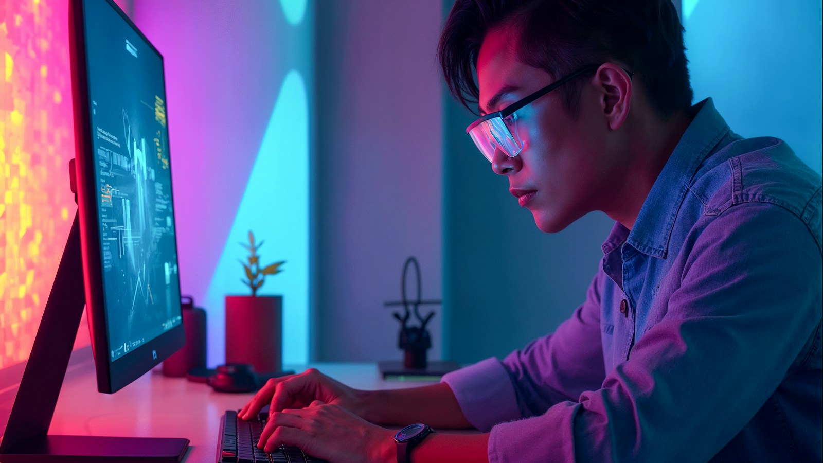 Developer reviewing software at a desktop computer